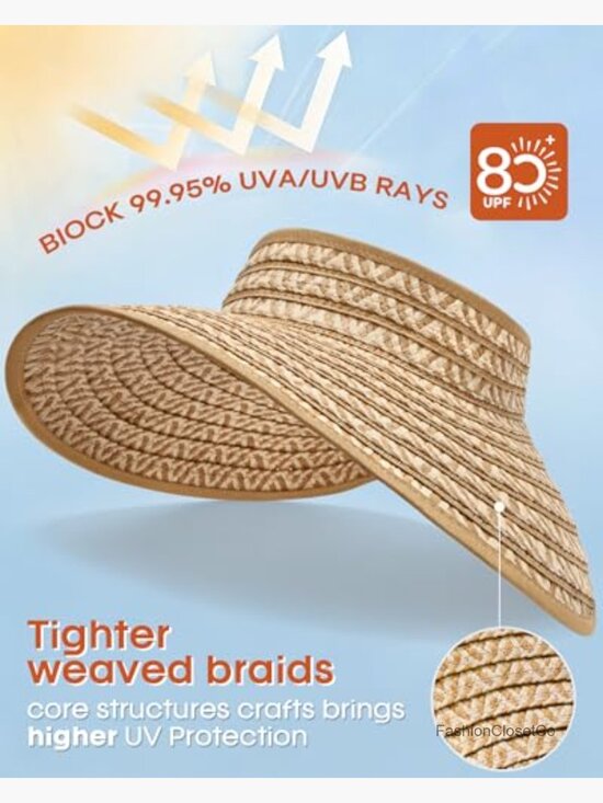 Straw Wide Brim Ponytail UPF 80+ Foldable Sun Hat Visor main image 6